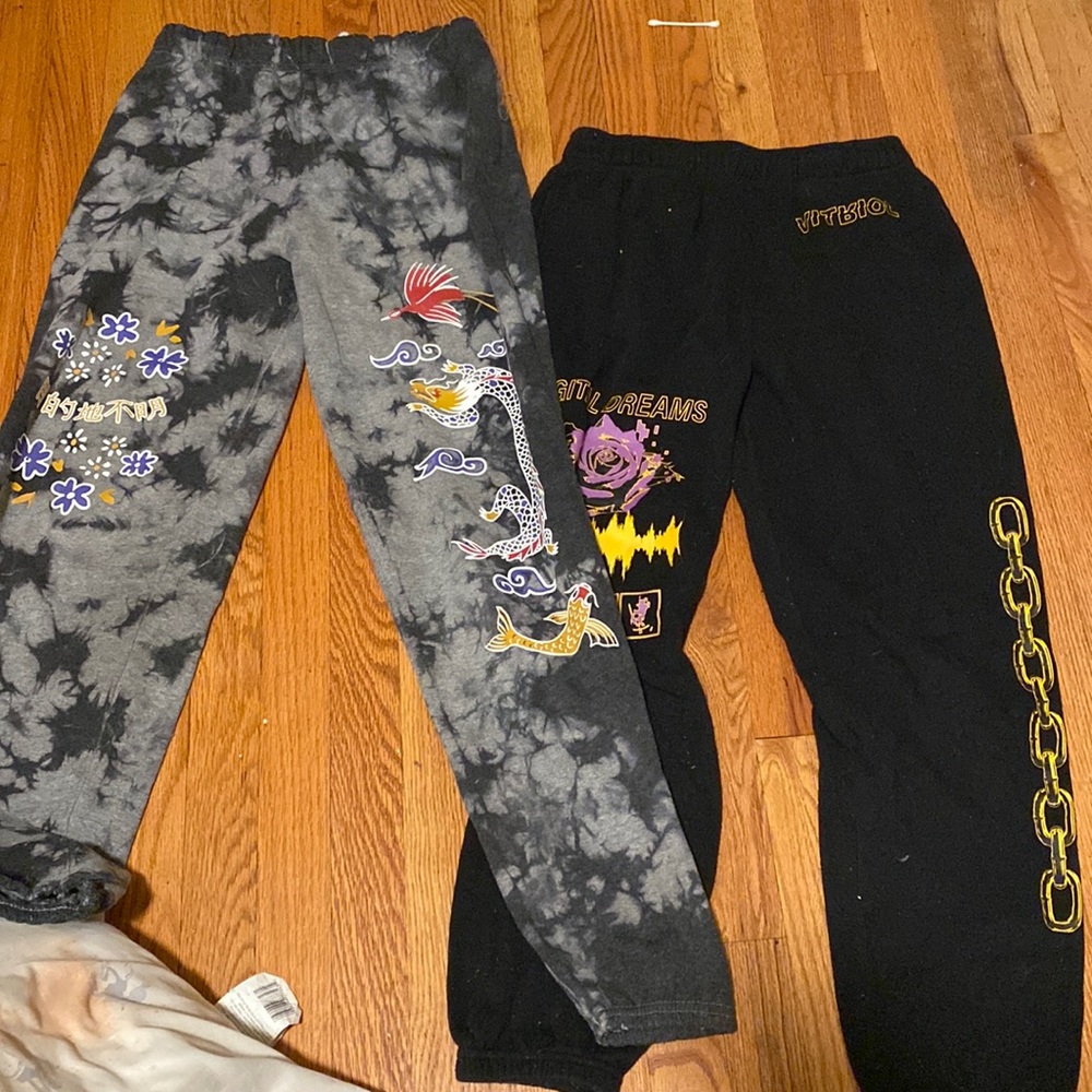 Bundle of graphic cozy oversized sweatpants small but oversized